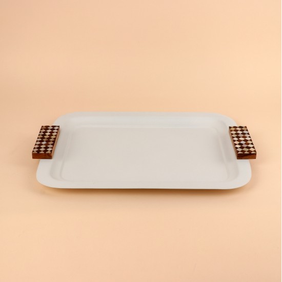 Metal tray with Indian wooden handle - 2N1C100129