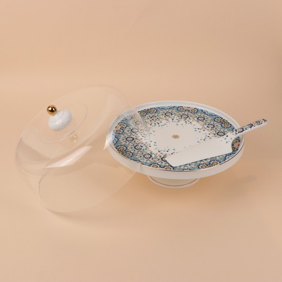 Cake stand with decorative ceramic spoon and gold accents, 11.5 inches - 2S1F300027