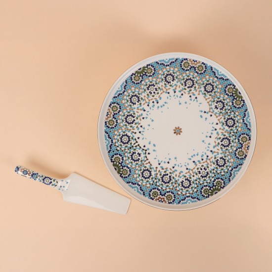 Cake stand with decorative ceramic spoon and gold accents, 11.5 inches - 2S1F300027