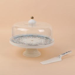 Cake stand with decorative ceramic spoon and gold accents, 11.5 inches - 2S1F300027