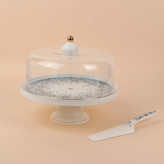 Cake stand with decorative ceramic spoon and gold accents, 11.5 inches - 2S1F300027
