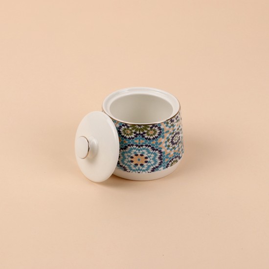 Decorative ceramic sugar bowl with a gold finish, measuring 8.8 cm x 8.2 cm - 2S1R400090
