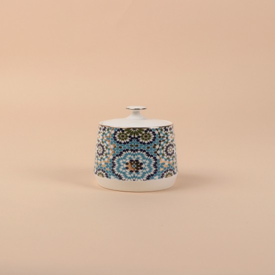 Decorative ceramic sugar bowl with a gold finish, measuring 8.8 cm x 8.2 cm - 2S1R400090