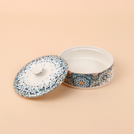 Ceramic date bowl with decorative designs and a gold finish, measuring 18.1 cm x 8.1 cm - 2S1R400098