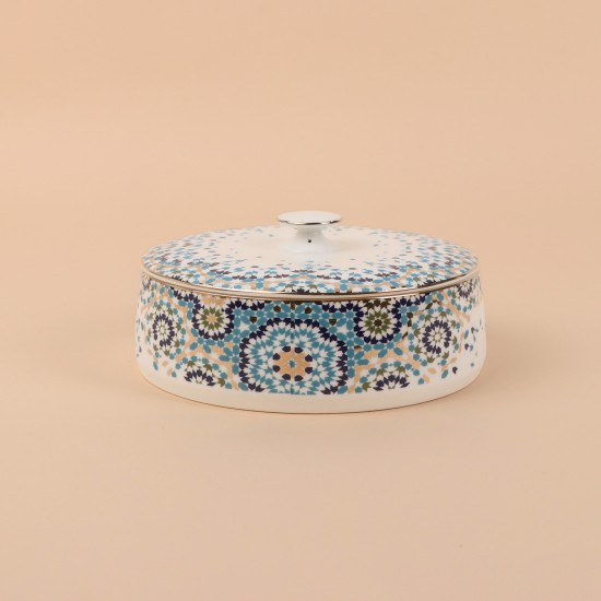 Ceramic date bowl with decorative designs and a gold finish, measuring 18.1 cm x 8.1 cm - 2S1R400098