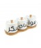 3-piece ceramic spice jar set with wooden stand