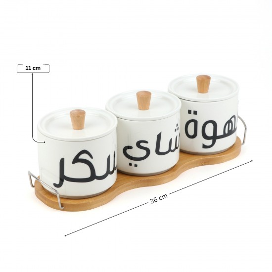 3-piece ceramic spice jar set with wooden stand