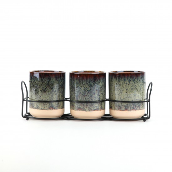 3-piece ceramic spice jar set with metal holder