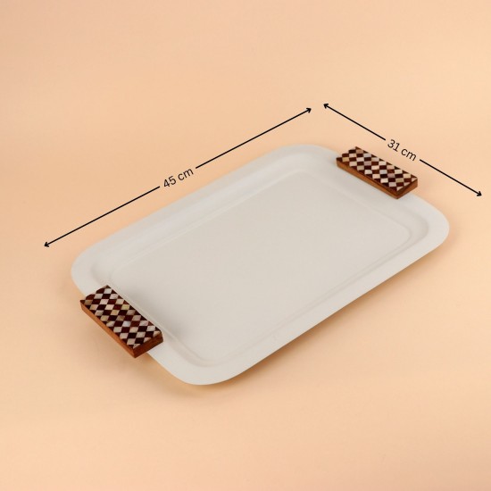 Metal tray with Indian wooden handle - 2N1C100129