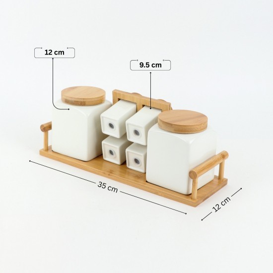 6-piece ceramic spice box set with wooden stand