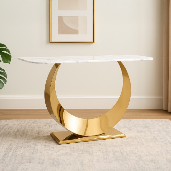Console table with marble top and gold steel, 140cm Console table with marble top and gold steel, 140cm