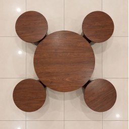 Round wooden serving table with a modern carved design - 5 pieces Round wooden serving table with a modern carved design - 5 pieces