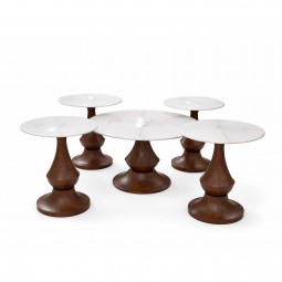 Round ceramic serving table with metal base - 5 pieces Round ceramic serving table with metal base - 5 pieces