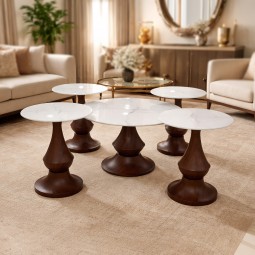 Round ceramic serving table with metal base - 5 pieces