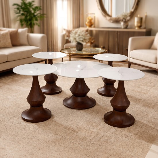 Round ceramic serving table with metal base - 5 pieces
