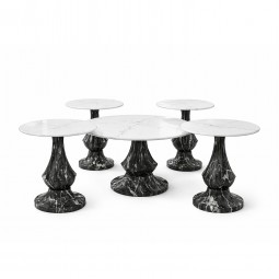 Round ceramic serving table with metal base - 5 pieces Round ceramic serving table with metal base - 5 pieces