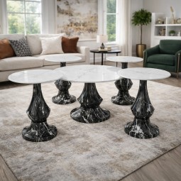 Round ceramic serving table with metal base - 5 pieces