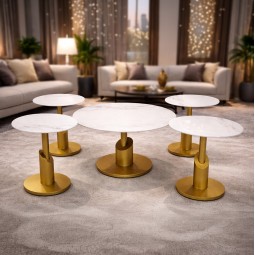 Round ceramic serving table with metal base - 5 pieces