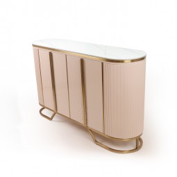 Beige Buffet Cabinet with Wooden Frame Top and Stainless Steel Base and Gold Parts - 150 cm