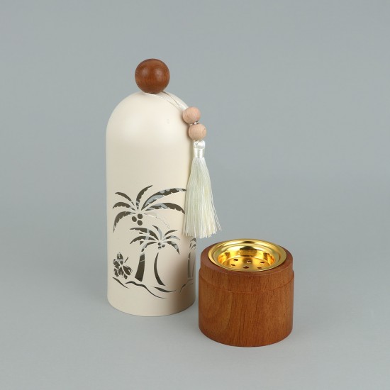 Decorative metal incense burner with a wooden incense holder