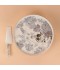 Cake stand with ceramic spoon featuring decorative designs and a silver finish, 11.5 inches in size