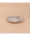 A ceramic serving dish with decorative designs and a silver finish, measuring 20.8 cm x 2.1 cm.
