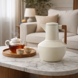 A uniquely designed beige hospitality thermos - 1 liter - 2G1B100192
