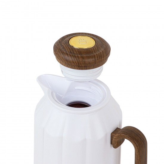 White Thermos Set with Wooden Handle - 1 Liter + 1 Liter - 2G1B200033