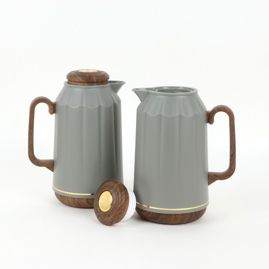 Gray Thermos Set with Wooden Handle - 1 Liter + 1 Liter - 2G1B200034