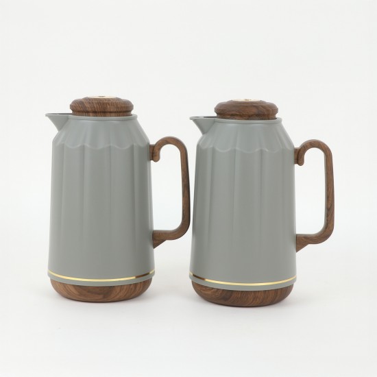 Gray Thermos Set with Wooden Handle - 1 Liter + 1 Liter - 2G1B200034