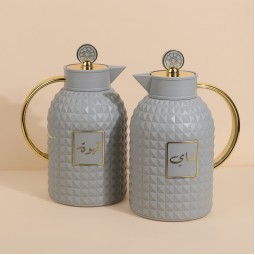 طقم ترامس بتصميم مميز - رمادي - 1 لتر + 1 لتر - ضغاط - 2G1BB200093