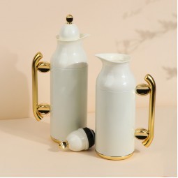 طقم ترامس قهوة وشاي بتصميم مميز - ابيض-سعة 1 لتر + 0.7 لتر -ضغاط  - 2G1BB200160