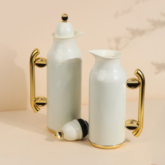 Uniquely designed coffee and tea thermos set - White - 1 liter + 0.7 liter capacity - Push-button - 2G1BB200160