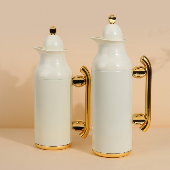 Uniquely designed coffee and tea thermos set - White - 1 liter + 0.7 liter capacity - Push-button - 2G1BB200160