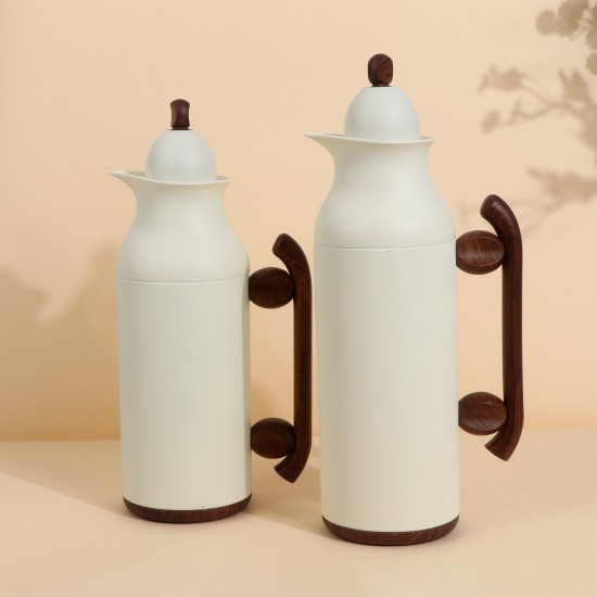 Uniquely designed coffee and tea thermos set - White - 1 liter + 0.7 liter capacity - Push-button - 2G1BB200161