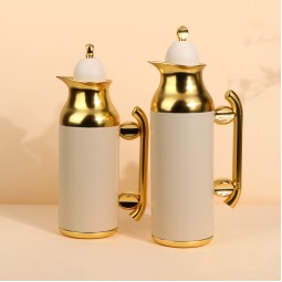 طقم ترامس قهوة وشاي بتصميم مميز - بيج - سعة 1 لتر + 0.7 لتر -ضغاط - 2G1BB200162