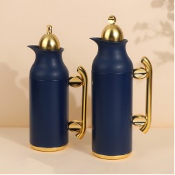 Uniquely designed coffee and tea thermos set - blue - 1 liter + 0.7 liter capacity - with a pump - 2G1BB200165
