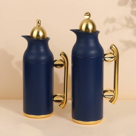 Uniquely designed coffee and tea thermos set - blue - 1 liter + 0.7 liter capacity - with a pump - 2G1BB200165