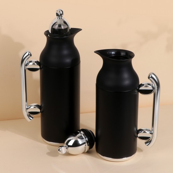 طقم ترامس قهوة وشاي بتصميم مميز - اسود - سعة 1 لتر + 0.7 لتر -ضغاط - 2G1BB200167