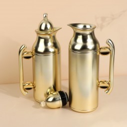 طقم ترامس قهوة وشاي بتصميم مميز - ذهبي مطفي- سعة 1 لتر + 0.7 لتر -ضغاط- 2G1BB200168