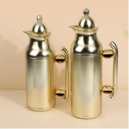 طقم ترامس قهوة وشاي بتصميم مميز - ذهبي مطفي- سعة 1 لتر + 0.7 لتر -ضغاط- 2G1BB200168