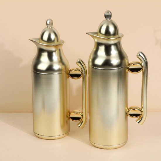 Uniquely designed coffee and tea thermos set - matte gold - 1 liter + 0.7 liter capacity - push-button - 2G1BB200168