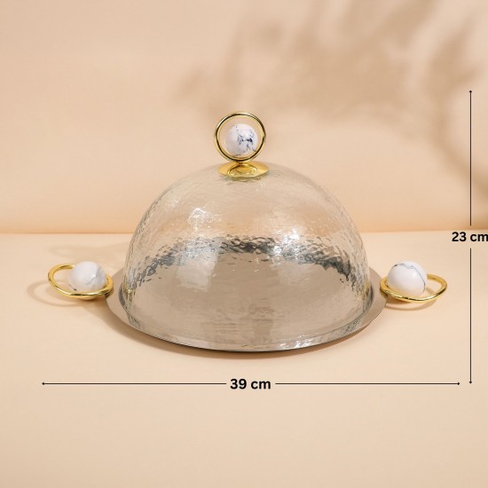 صحن تقديم مميز زجاج بقاعدة استيل - 2N1F100057