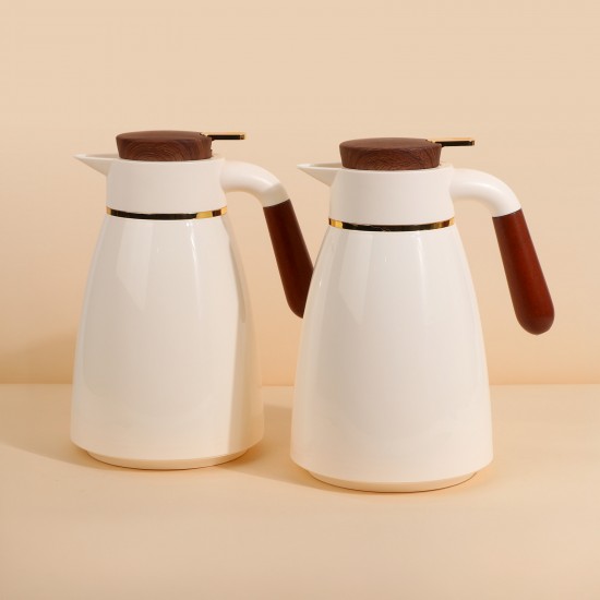 Coffee and tea thermos set with wooden handle - 1 liter + 1 liter capacity - 2S1B200002