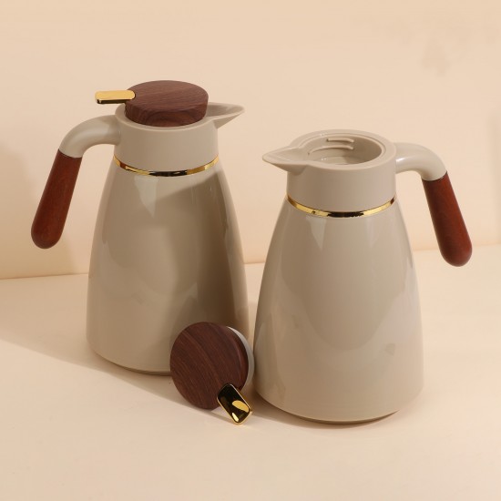 Coffee and tea thermos set with wooden handle - 1 liter + 1 liter capacity - 2S1B200003