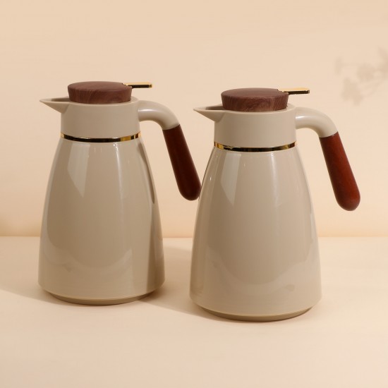 Coffee and tea thermos set with wooden handle - 1 liter + 1 liter capacity - 2S1B200003