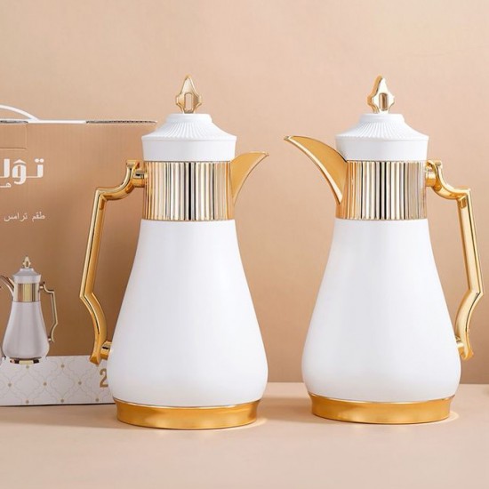 طقم ترامس قهوة وشاي بتصميم انيق- 1 لتر + 1 لتر -ضغاط - 2S1BB100115