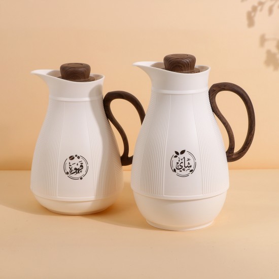 Thermos set with the phrase "Coffee and Tea" and wooden handle - 1 liter + 0.5 liter capacity - 2S1BB200029