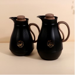 Thermos set with the phrase "Coffee and Tea" and wooden handle - 1 liter + 0.5 liter capacity - 2S1BB200033