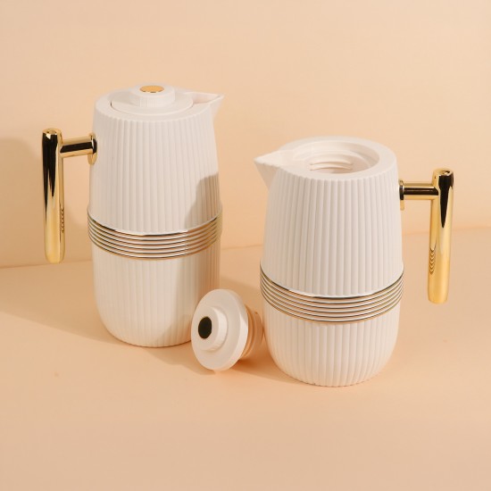 White Coffee and Tea Thermos Set - 1 Liter + 0.6 Liter Capacity - 2S1BB200091